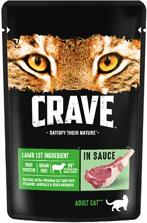 Купить crave влажный корм для взрослых кошек с ягненком в соусе (пауч)