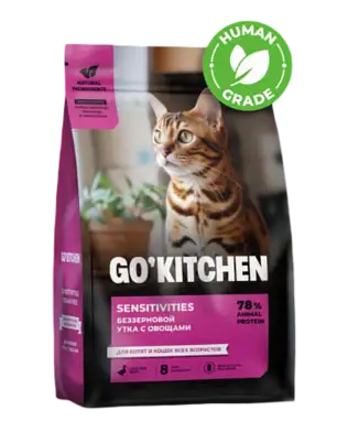 GO'KITCHEN Сухой Беззерновой корм для котят и кошек всех возрастов с уткой для чувствительного пищеварения, SENSITIVITIES Duck
