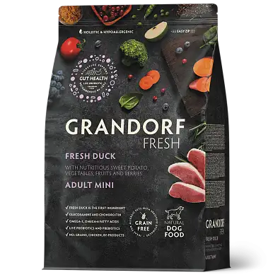 Grandorf FRESH сухой беззерновой корм для взрослых собак мелких пород с живыми пробиотиками, утка с бататом