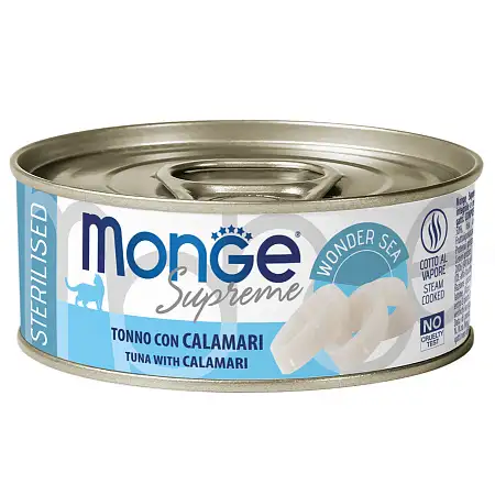 Купить monge supreme sterilized консервы для стерилизованных кошек из тунца с кальмаром
